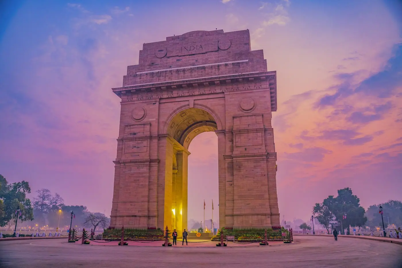 India Gate in New Delhi under an evening sky