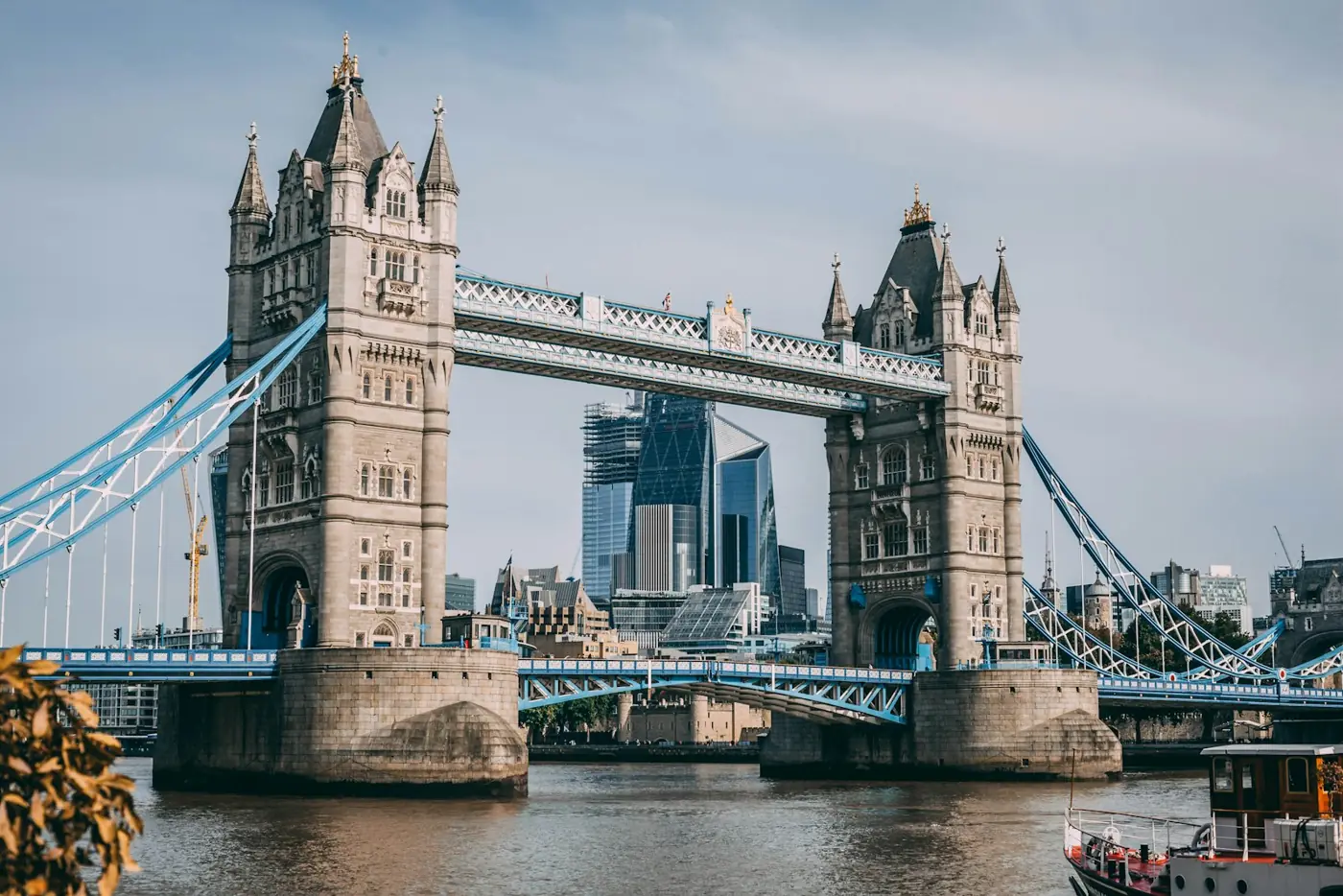 Tower Bridge over the River Thames with the City of London behind