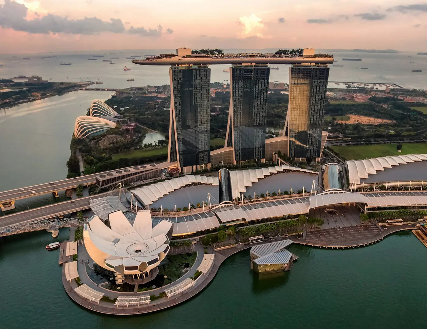 Marina Bay Sands and the Singapore waterfront from above